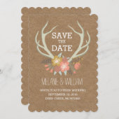 SAVE THE DATE ANTLERS FLORAUX | ENREGISTRER LA DATE RUSTIQUE (Devant / Derrière)