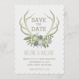 SAVE THE DATE ANTLERS FLORAUX   ENREGISTRER LA DATE RUSTIQUE