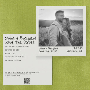 Save The Date Appareil Photo Instantané Rétro Code QR Photo N&B