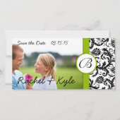 Save The Date Apple Green Black Damask Enregistrer la date Votre (Devant)