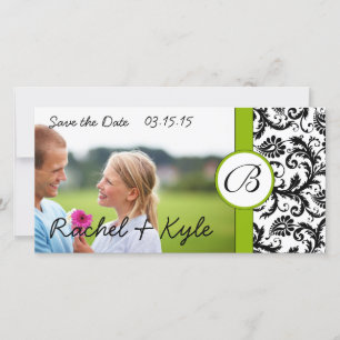 Save The Date Apple Green Black Damask Enregistrer la date Votre
