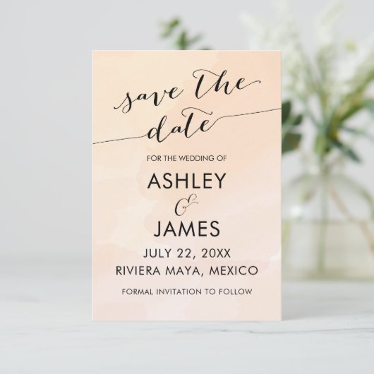 Save The Date Apricot Aquarelle Blush Mariage Enregistrer la dat (Debout devant)