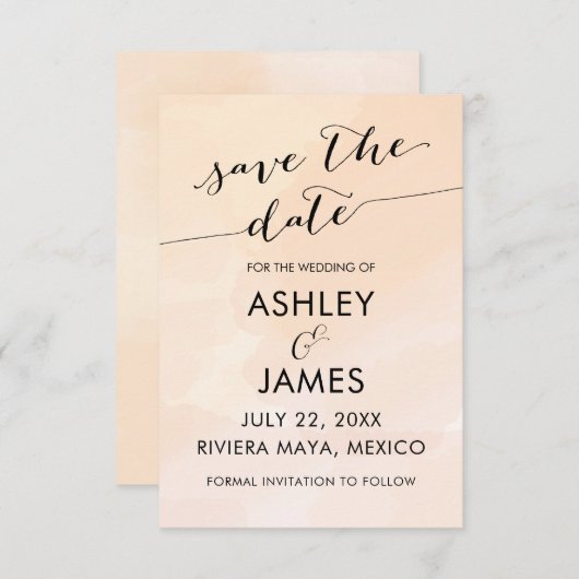 Save The Date Apricot Aquarelle Blush Mariage Enregistrer la dat (Devant / Derrière)