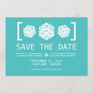 Save The Date Aqua D20 Dice Gamer Enregistrer l'Invitation de da