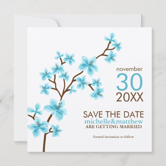Save The Date Aqua Fleurs de Cerisier Enregistrez la Date (Devant)