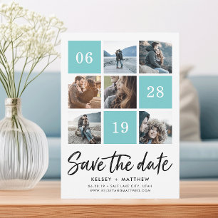 Save The Date Aqua Grid Collage Photo Enregistrer la date