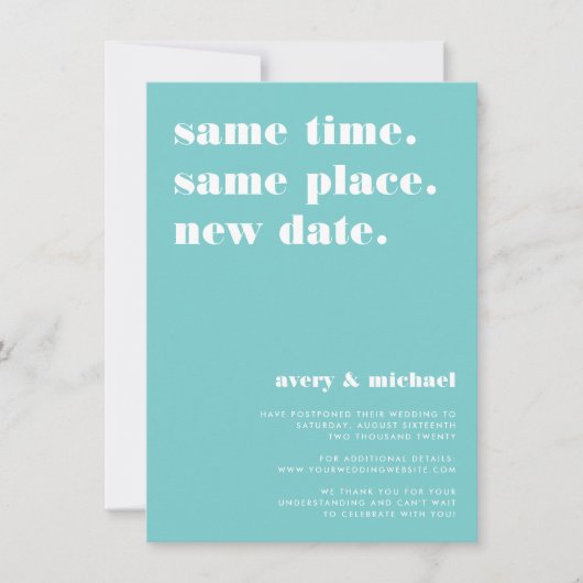 Save The Date Aqua | Modern Wedding Postponement Announcement (Devant)