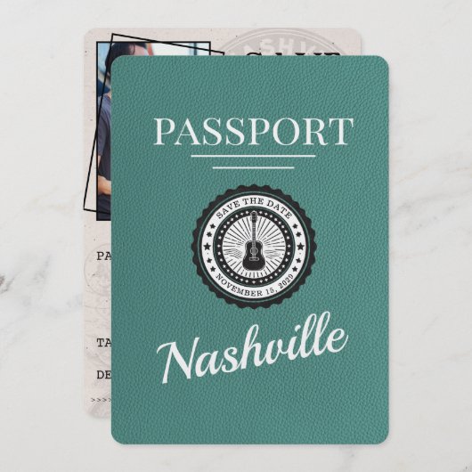 Save The Date Aqua Nashville Passport Enregistrer La Date (Devant / Derrière)