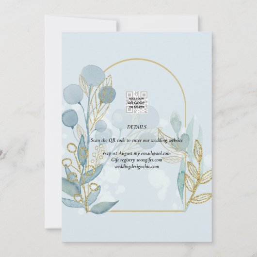 Save The Date Aqua Pale Bleu Feuille Mariage ENREGISTRER LA DATE (Dos)