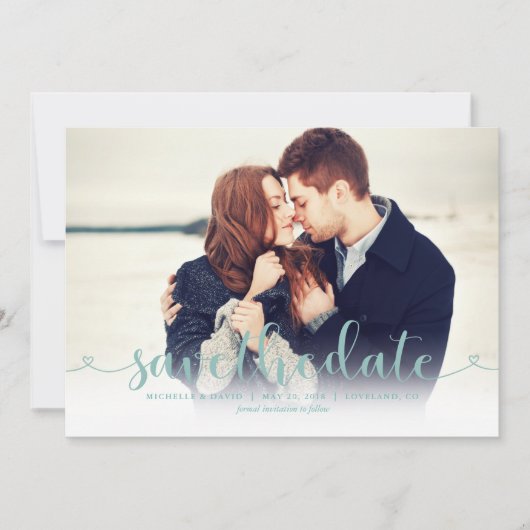 Save The Date Aqua Script Photo Wedding Enregistrer la date (Devant)