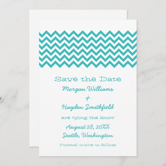 Save The Date Aqua Simple Chevron Enregistrer l'Invitation de da (Devant / Derrière)