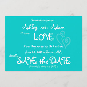 Save The Date Aqua Turquoise Love, Hearts Photo Enregistrer la c