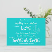 Save The Date Aqua Turquoise Love, Hearts Photo Enregistrer la c (Debout devant)