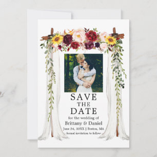 Save The Date Aquarelle à canopée mariage photo florale mixte