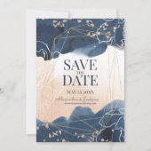 Save The Date Aquarelle Abstraite Bleu Or (Devant)
