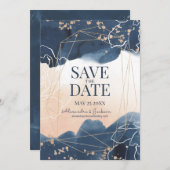 Save The Date Aquarelle Abstraite Bleu Or (Devant / Derrière)