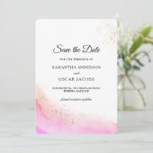 Save The Date Aquarelle Abstraite Pinceau rose et or (Debout devant)