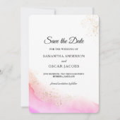 Save The Date Aquarelle Abstraite Pinceau rose et or (Devant)