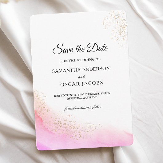 Save The Date Aquarelle Abstraite Pinceau rose et or