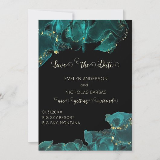 Save The Date Aquarelle Anastasia Noir et vert Enregistrer la da (Devant)