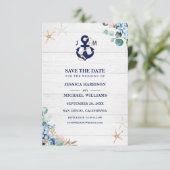 Save The Date Aquarelle Ancre marine Floral Rustic Beach (Debout devant)