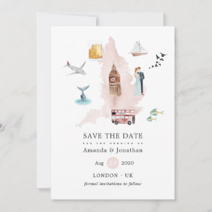 Save The Date Aquarelle Angleterre Royaume-Uni Mariage
