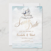 Save The Date Aquarelle Aquarelle Seagulls Beach Enregistrer La (Devant)