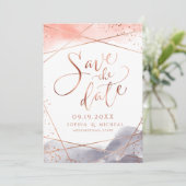 Save The Date Aquarelle aurifère rose Calligraphie géométrique (Debout devant)
