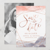 Save The Date Aquarelle aurifère rose Calligraphie géométrique (Devant / Derrière)