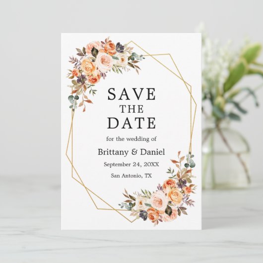 Save The Date Aquarelle Automne Floral Geo Cadre Sage Vert (Debout devant)