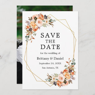 Save The Date Aquarelle Automne Floral Photo Geo Frame