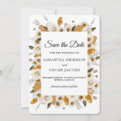 Save The Date Aquarelle Automne Jaune & Blanc Cadre Floral (Devant)