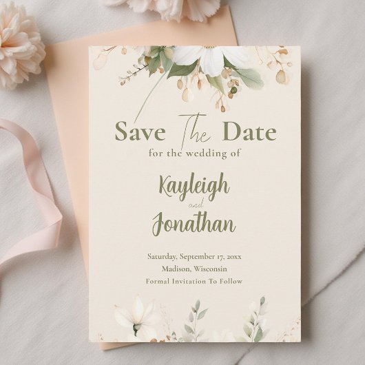 Save The Date Aquarelle Beige moderne Mariage Floral
