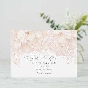 Save The Date Aquarelle beige pivoine élégant mariage de jardin