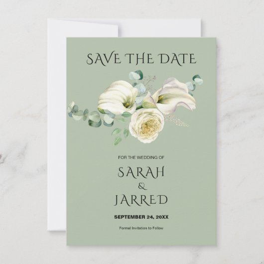 Save The Date Aquarelle Blanc Calla Lilies Bouquet (Devant)
