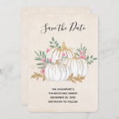 Save The Date Aquarelle blanche et or Citrouille Thankesgiving (Devant / Derrière)