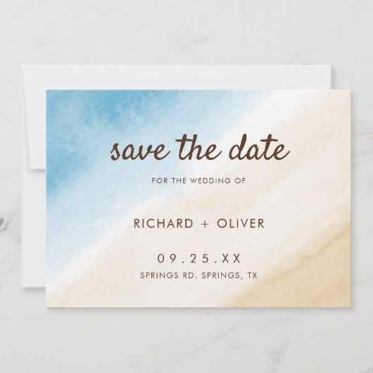 Save The Date Aquarelle Bleu Aqua sur le mariage au bord de la m (Devant)