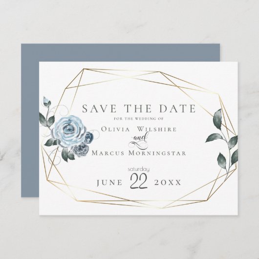Save the date | Aquarelle bleu bleu foncé (Devant / Derrière)