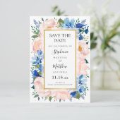 Save The Date Aquarelle bleu bleu rose or Mariage floral (Debout devant)