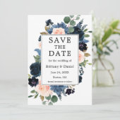 Save The Date Aquarelle bleu bleu rose rose flou cadre (Debout devant)