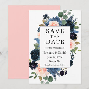 Save The Date Aquarelle bleu bleu rose rose flou cadre