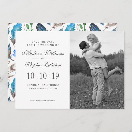 Save The Date Aquarelle bleu Boho Aztec - Enregistrer la date (Devant / Derrière)