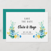 Save The Date Aquarelle Bleu de mer Floral Enregistrer la date (Devant / Derrière)