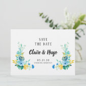 Save The Date Aquarelle Bleu de mer Floral Enregistrer la date (Debout devant)