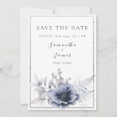 Save The Date Aquarelle Bleu Dusty Bohème Floral (Devant)