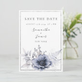 Save The Date Aquarelle Bleu Dusty Bohème Floral (Debout devant)