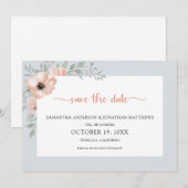 Save The Date Aquarelle bleu Dusty Peach Floral Enregistrer La D (Devant / Derrière)