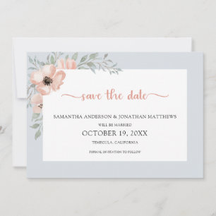 Save The Date Aquarelle bleu Dusty Peach Floral Enregistrer La D