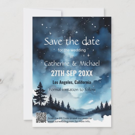 Save The Date Aquarelle Bleu étoile Ciel Mariage céleste (Devant)