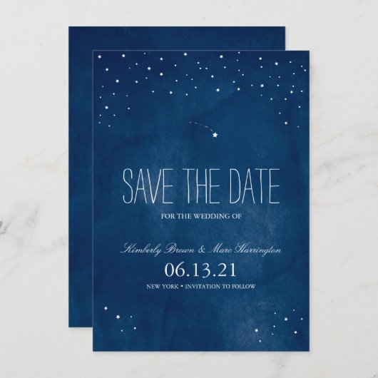 Save The Date Aquarelle bleu étoile | Enregistrer la date (Devant / Derrière)